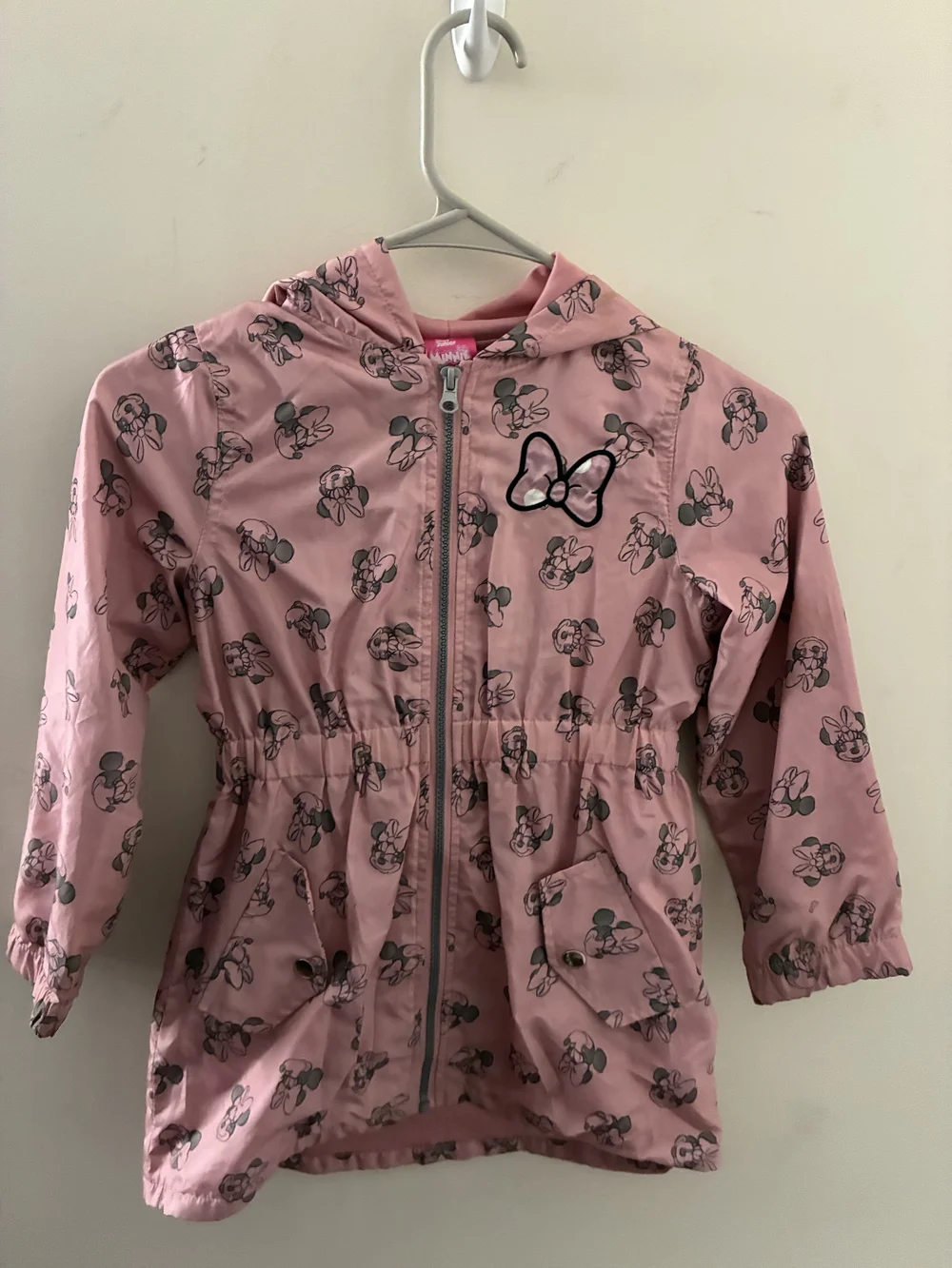 Disney Pink Minnie Mouse Hooded Rain Jacket with Bow Patch